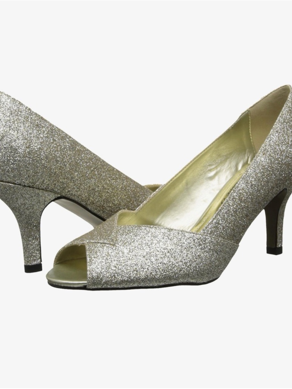 Easy Street Ravish Women's Pump Size 10 M Gold/Glitter 2.5" heel peep toe NIB